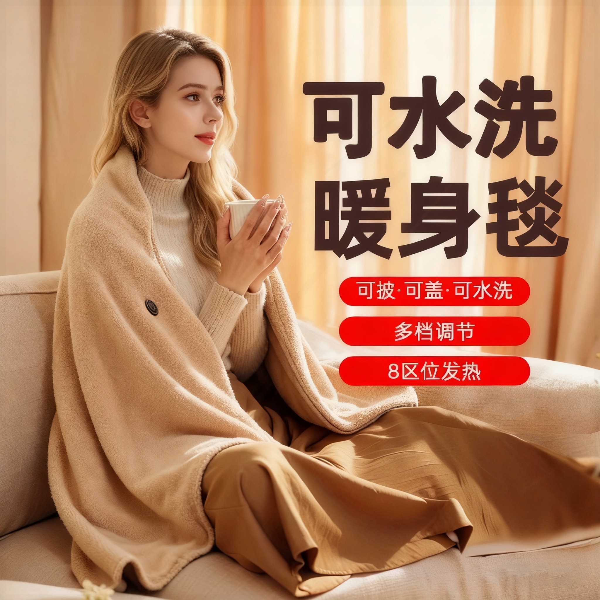 德国电热发热披肩电加热充电盖毯公室保暖披风午睡毯盖腿暖身毯办