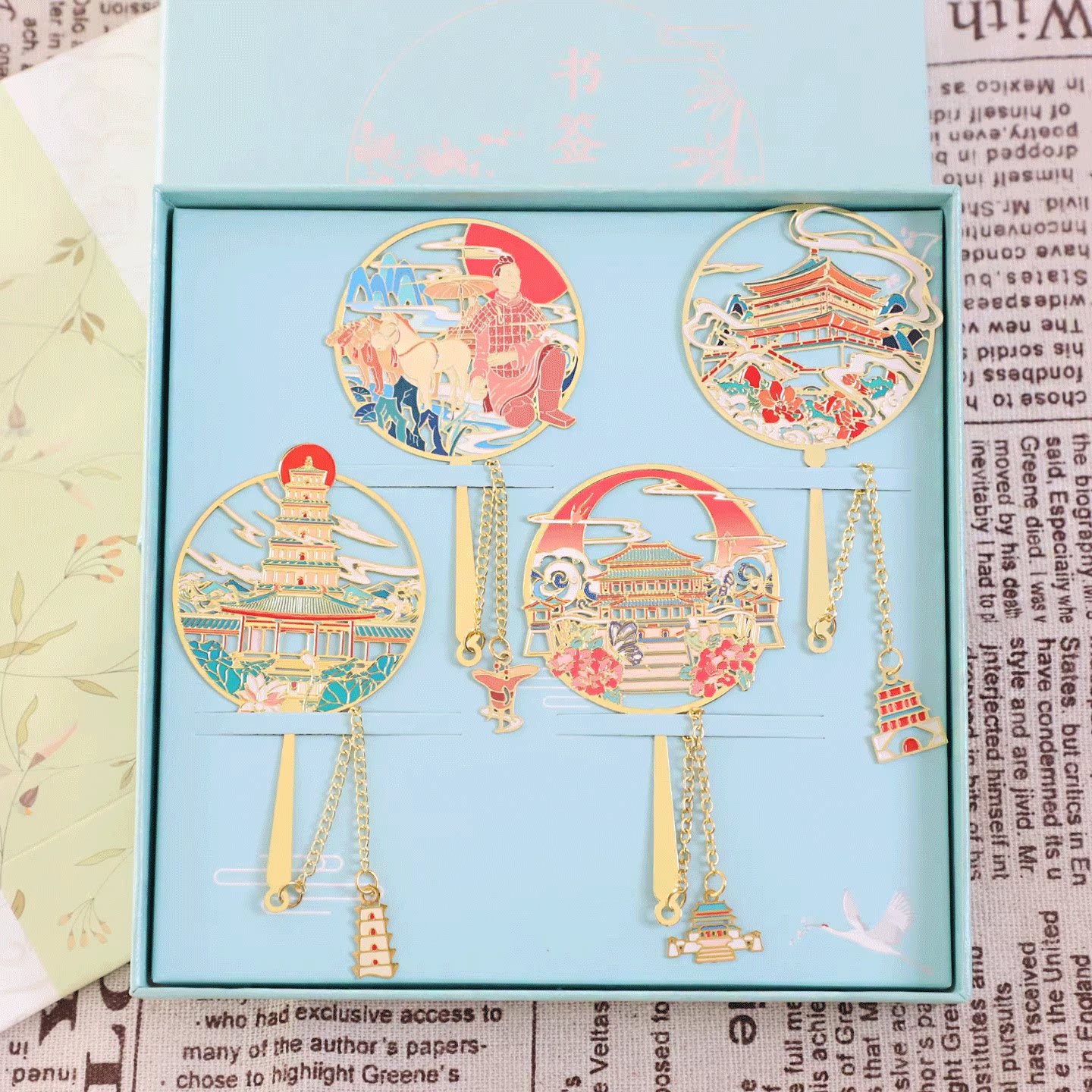 (有版权)西安中国风书签景点大雁塔钟楼芙蓉园金属文创纪念品