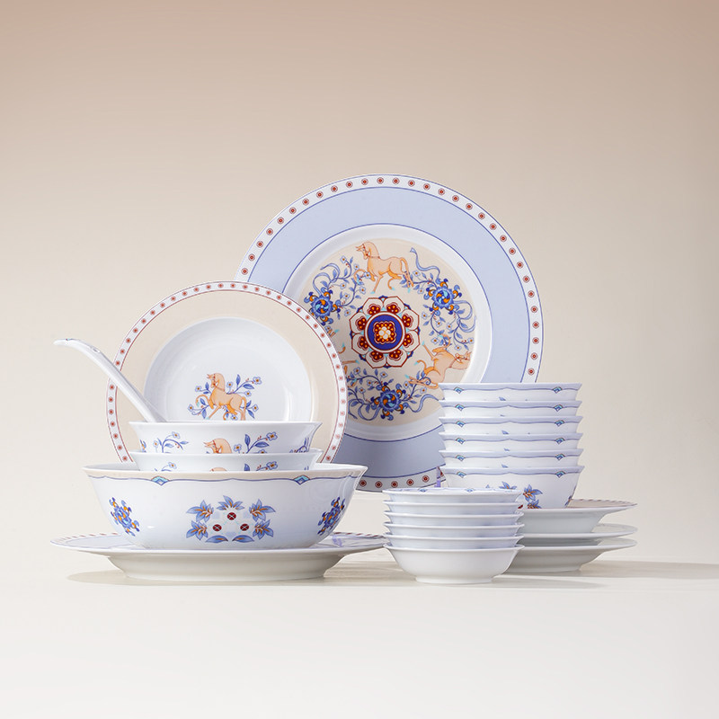 陶溪川景德镇陶瓷餐具套装马年精致碗盘餐具乔迁新婚新年礼物,餐饮具,餐具瓷器套装,淘宝优惠券,粉丝福利购,淘宝优惠卷