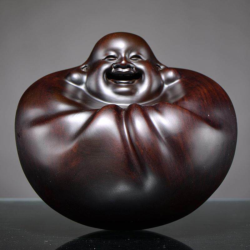 黑檀不倒翁弥勒佛木雕圆形佛摇钱佛木头雕刻球形佛祖工艺礼品摆件