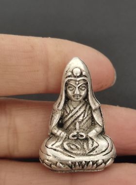 复古净瓶白铜鎏银藏式迷你佛像摆件桌面实心供奉工艺品文玩收藏