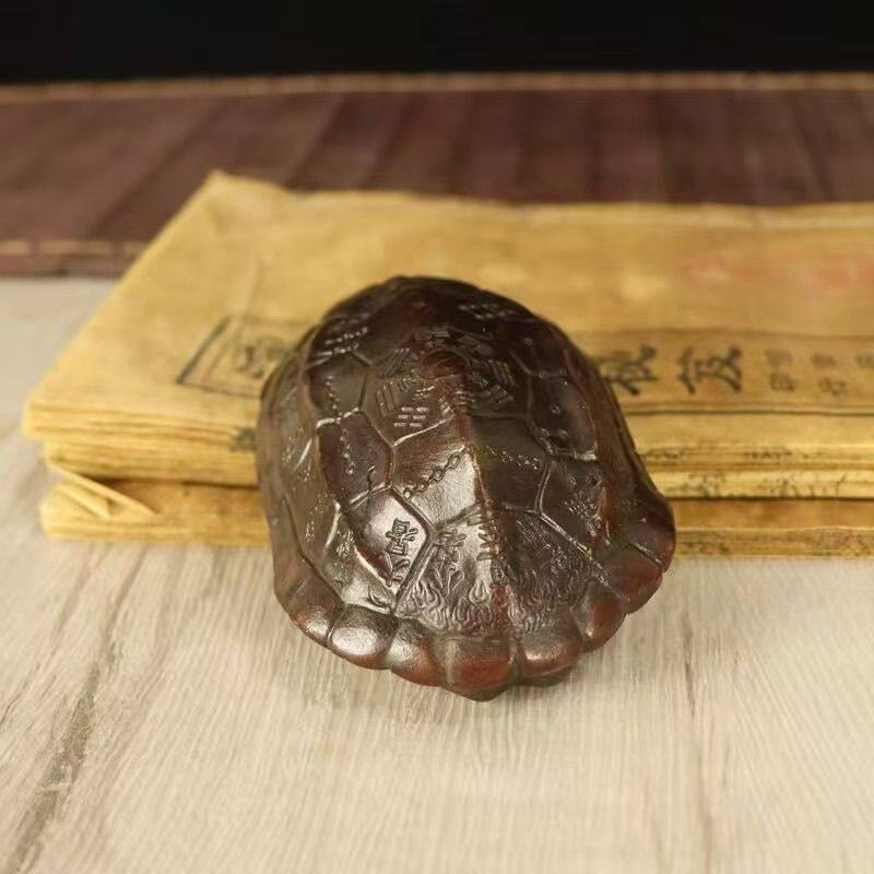文玩仿古紫铜包浆合金乌龟壳爻卦龟甲壳六爻摇卦工具乾坤铜钱