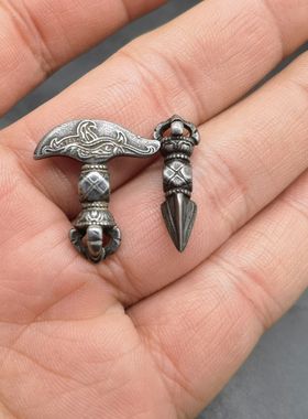 西藏寒铁钺刀金刚斧金刚杵背云天铁侧挂佛珠念珠猴头配饰品配件