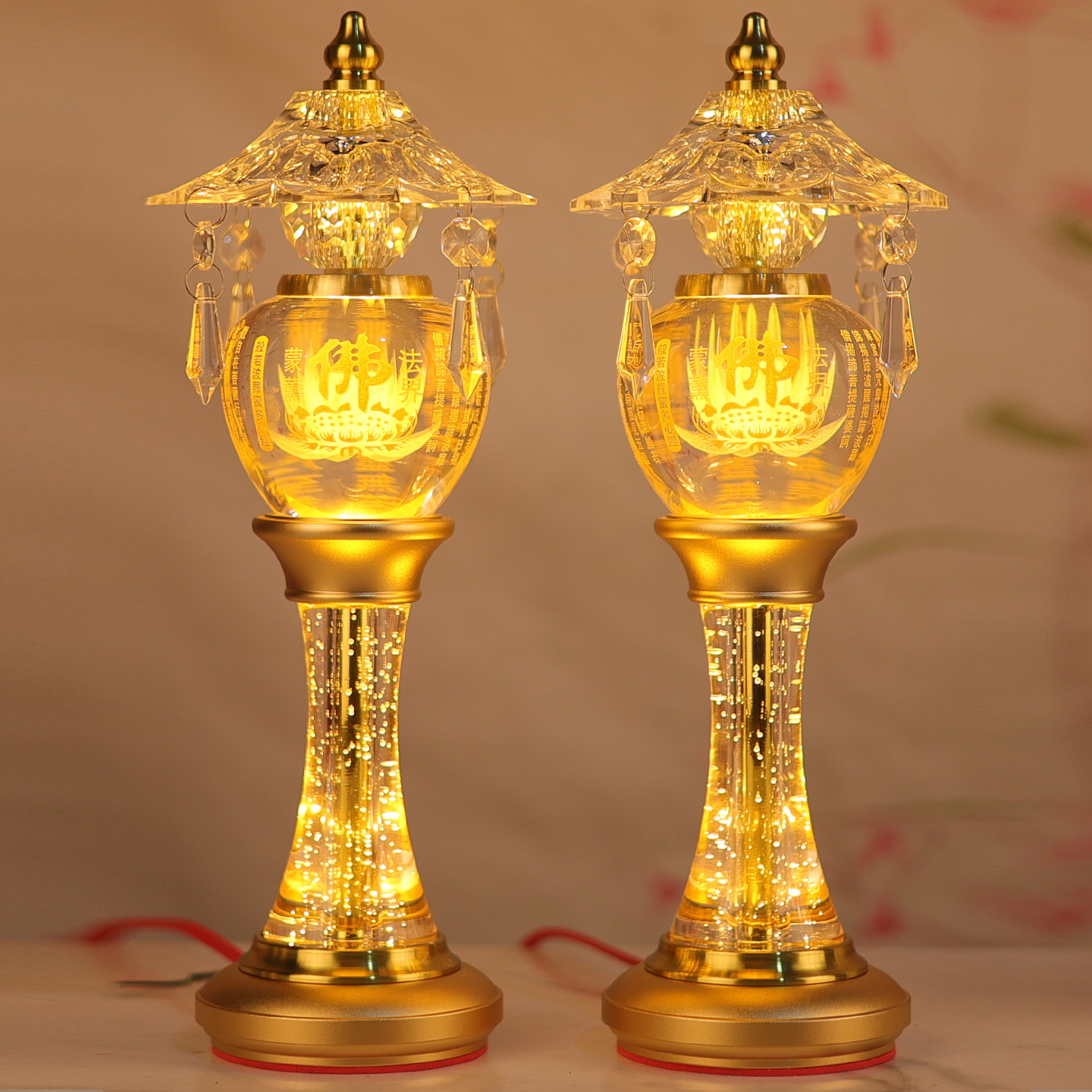 LED水晶莲花佛前供灯插电长明灯