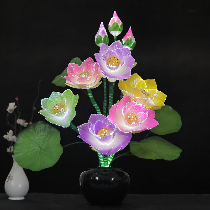 莲花灯led七彩摆设光纤花灯盆景