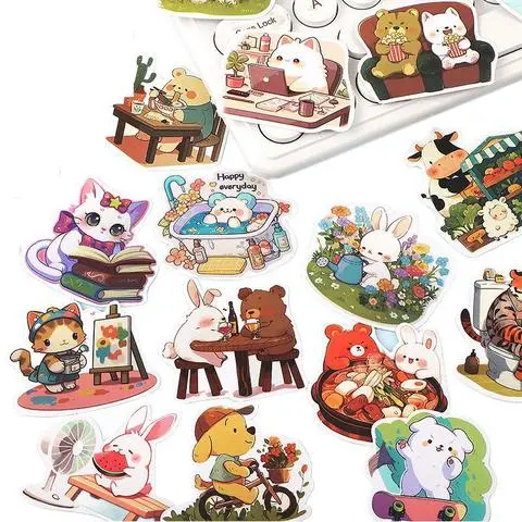 的贴纸张可爱ins贴画儿童装饰笔记本手帐动物64卡通一天日常创意