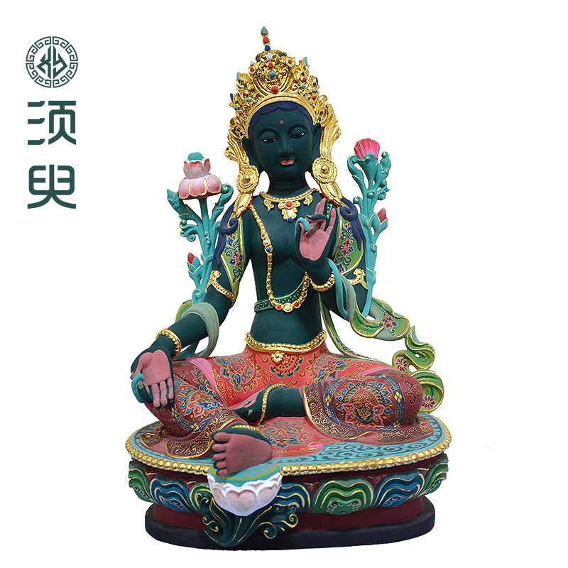 藏传绿度母木雕佛像定制