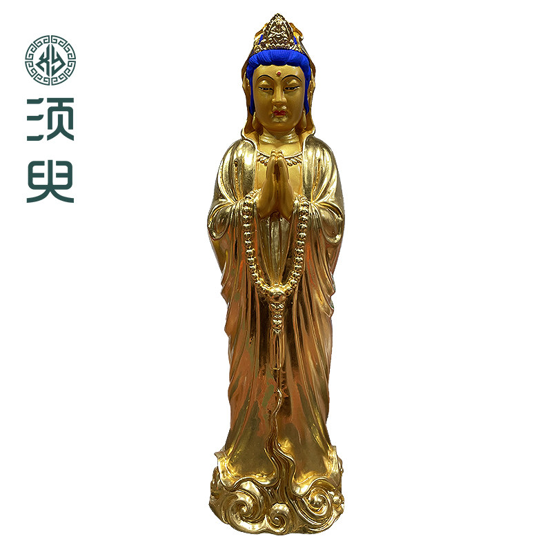念珠观音佛像摆件家用实木