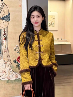 新中式国风高端段面提花棉服女款2025冬新款毛毛领唐装棉袄外套