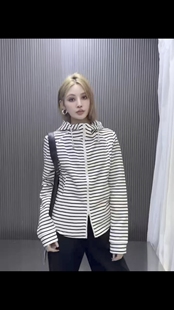 春新款韩版个性条纹开衫卫衣时尚百搭连帽长袖口袋女士上衣外套潮