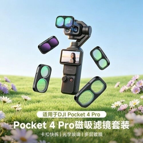 适用新款Pocket4pro滤镜套装磁吸CPL偏振镜黑柔ND可调镜UV抗光害