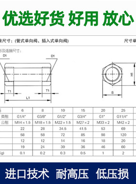 新款液压单向阀油管直管式S6A11B S8A3 S10A22B S15A0 S20A5 现货