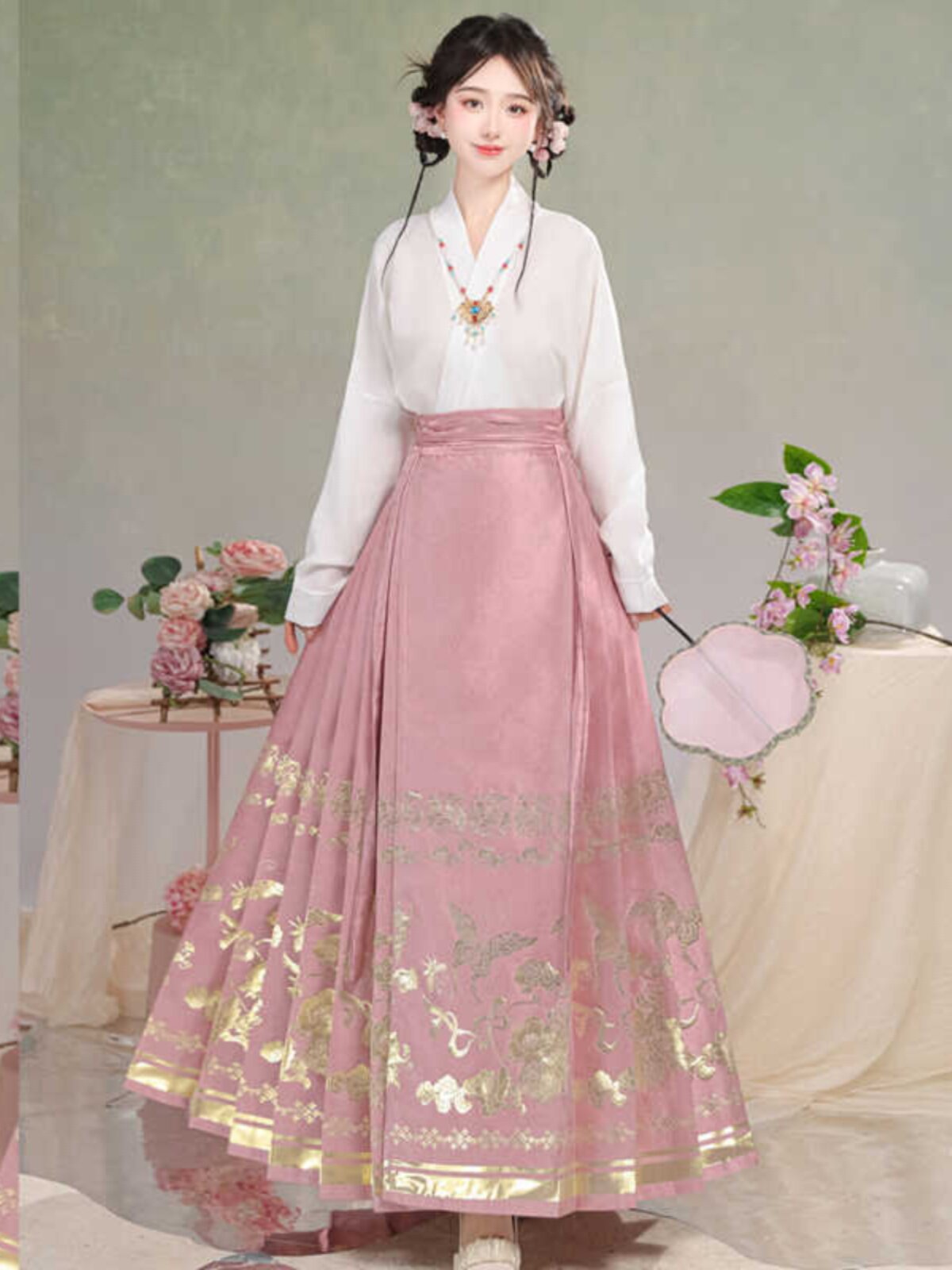 새로운 WUDIE 원래 명나라 HANFU 여성의 국가 스타일 개선 된 새로운 중국 스타일 금 직조 말 얼굴 스커트 데일리 스커트 정장