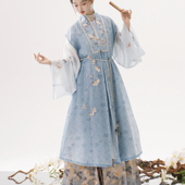 新款 白茶清欢宋制原创明制汉服中国风蓝包肩长比甲立领长衫 马面裙