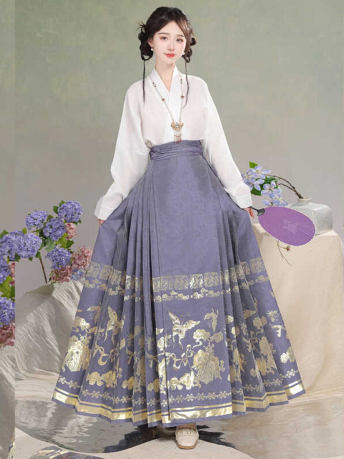 새로운 WUDIE 원래 명나라 HANFU 여성의 국가 스타일 개선 된 새로운 중국 스타일 금 직조 말 얼굴 스커트 데일리 스커트 정장