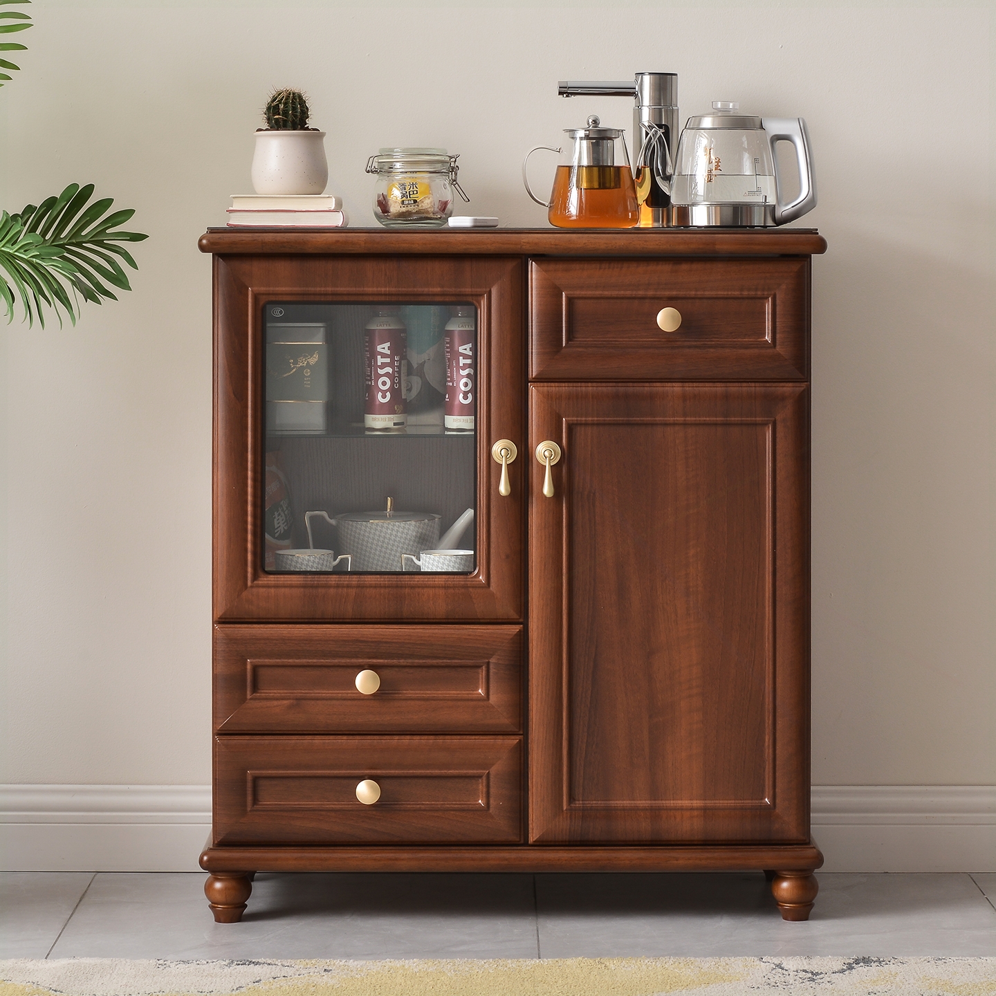 2025茶吧机家用全自动实木客厅中体柜智能饮水机带消毒式餐边柜一