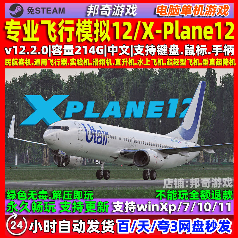 X-Plane12专业飞行模拟12免steam中文版全DLC 电脑PC单机游戏