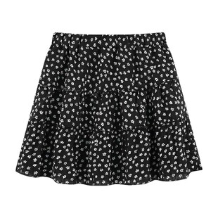 黑色碎花短裙女半身裙夏2026高腰a字半裙裤小个子蛋糕小个子欢乐