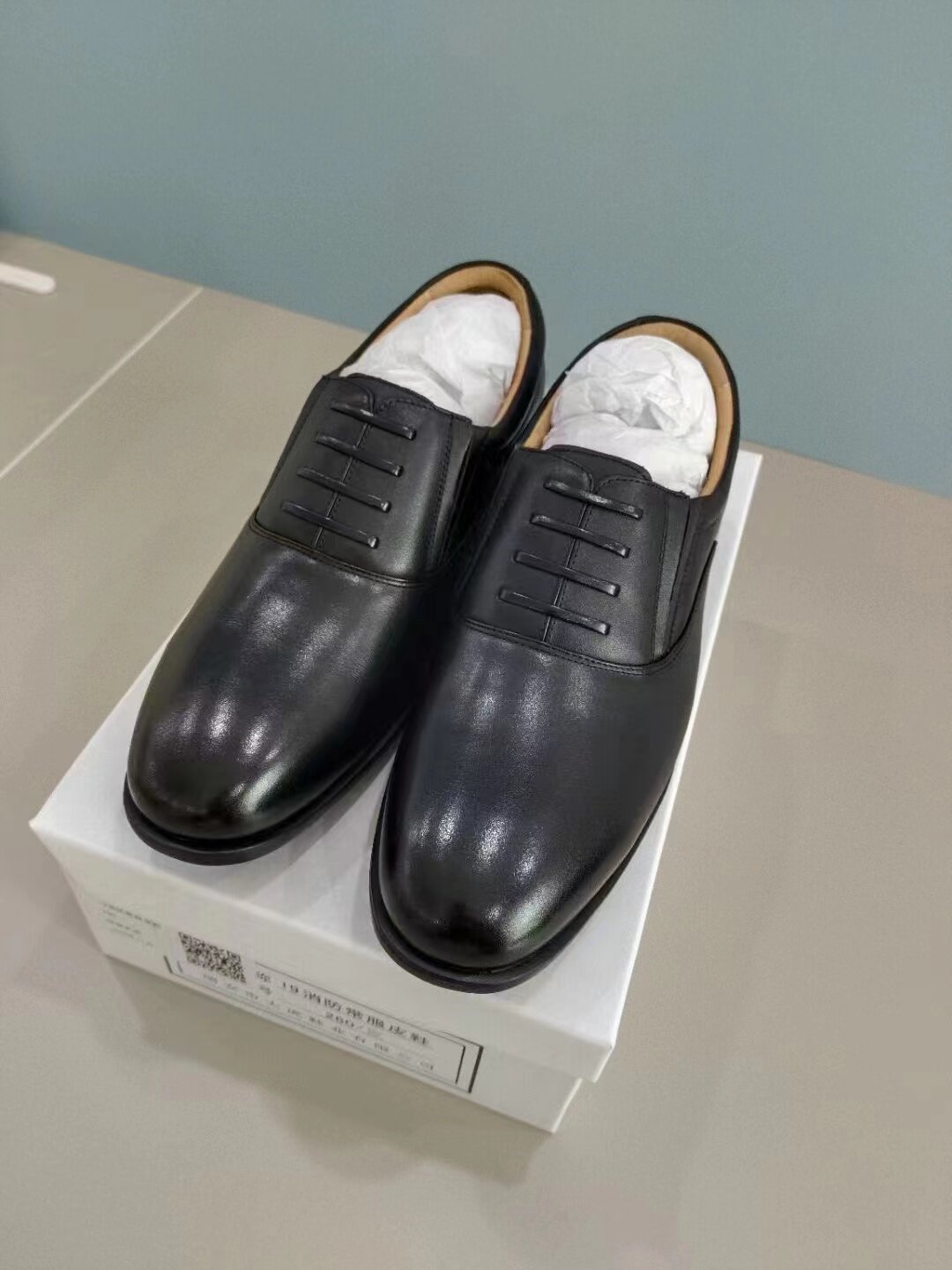 正宗真皮消防常服皮鞋夏季透气凉皮鞋单位正装尖头春秋黑色男鞋