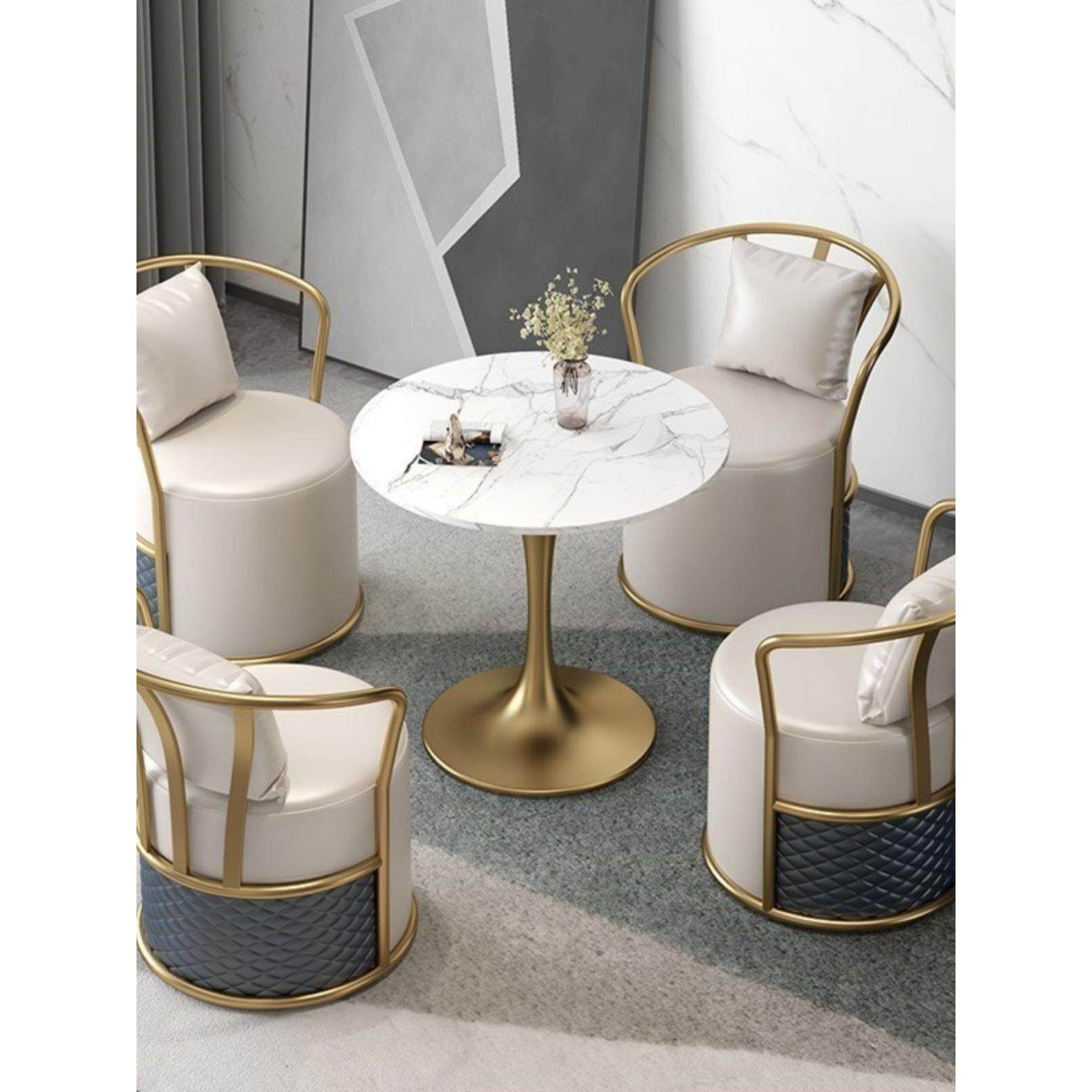 洽谈桌岩板餐桌商务接待办公室会议桌椅组合多功能大理石小圆桌,住宅家具,岩板餐桌,淘宝优惠券,粉丝福利购,淘宝优惠卷