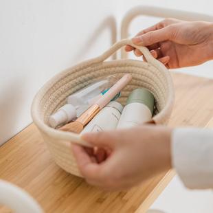 棉线编织收纳筐篮桌面化妆品储物盒厨房杂物收纳桶卧室家用脏衣篓