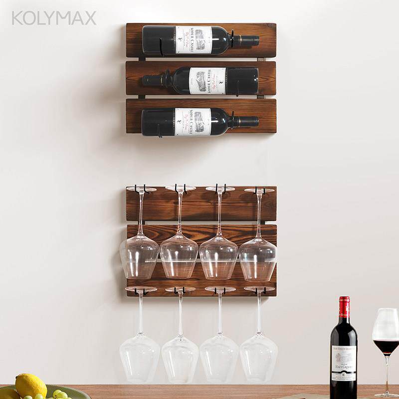 复古实木红酒架壁挂红酒杯架迷你家用吧台创意酒瓶酒杯墙上置物架