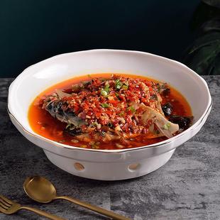 大号剁椒鱼头专用盘子加热蜡烛餐具陶瓷干锅酒店保温菜碗家用蒸炉