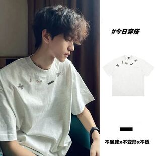 潮牌胶布印花短袖T恤男女夏季硬挺有型高克重磅情侣百搭体恤衫潮