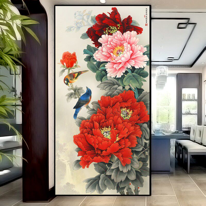 富瑞装饰画玄关中式发财树花鸟图