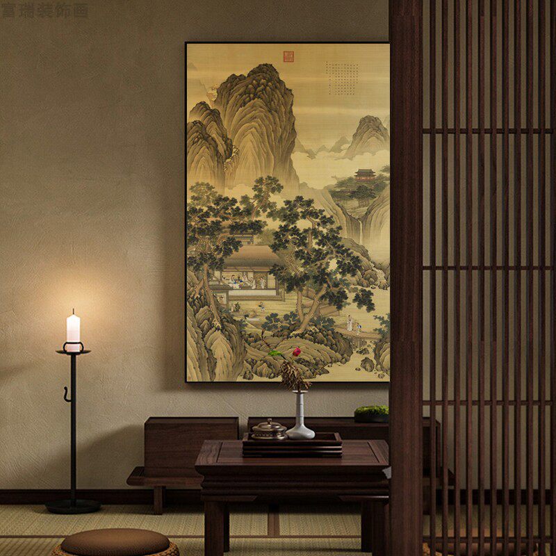 仙山楼阁古画意境画山水楼阁客厅走廊卧室装饰画玄关挂画中式瓷画