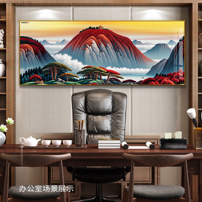 鸿运当头背有靠山家庭客厅办公室会议室会所装饰画晶瓷镶钻烤瓷画图片