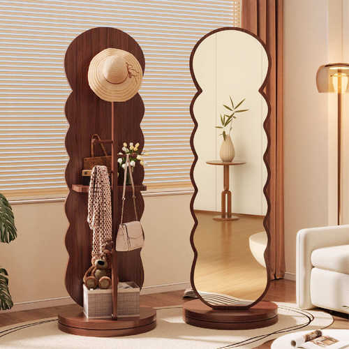 实木全身旋转穿衣镜衣帽架镜子