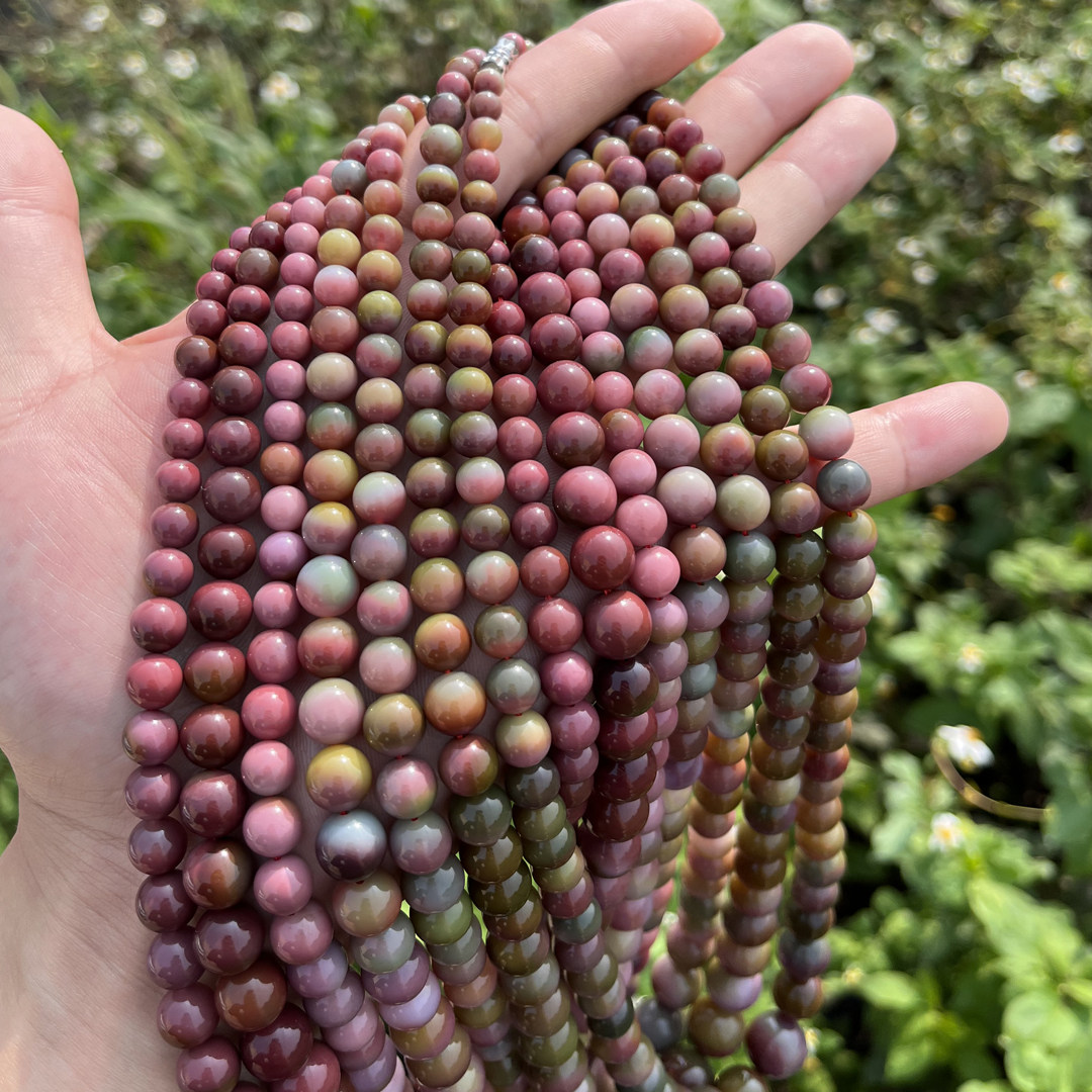 原矿盐源玛瑙项链塔链满肉西瓜粉紫蓝色妈妈链天然饰品收藏桃子料