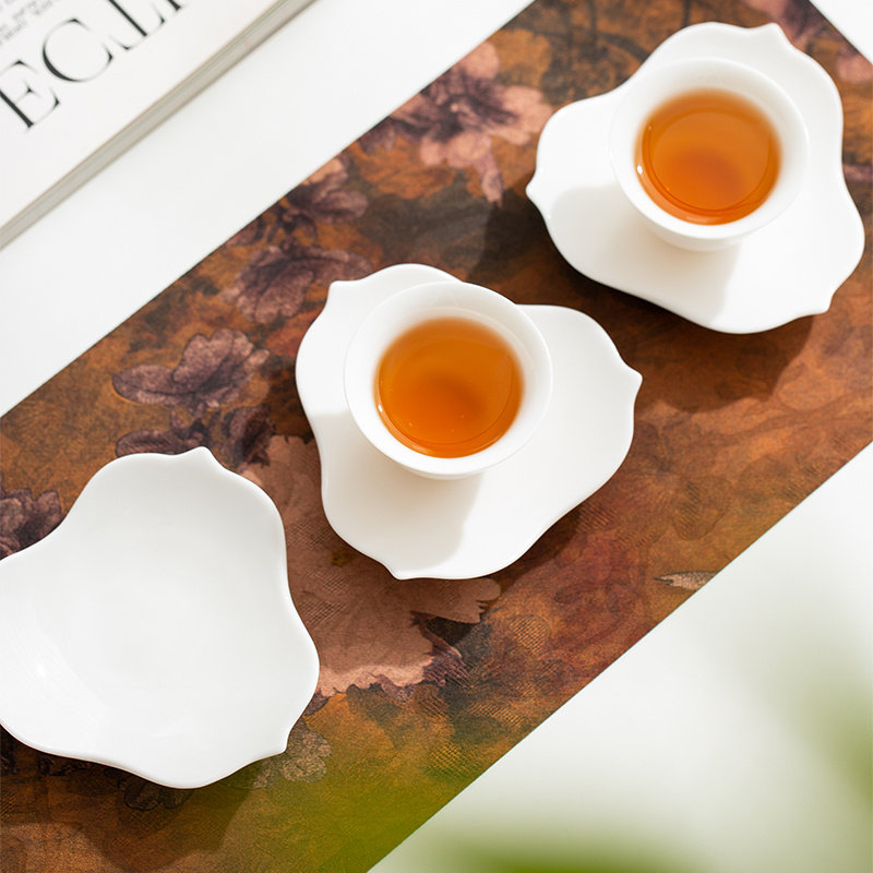 羊脂玉白瓷杯垫茶托家用隔热防烫功夫茶具茶壶茶杯底座