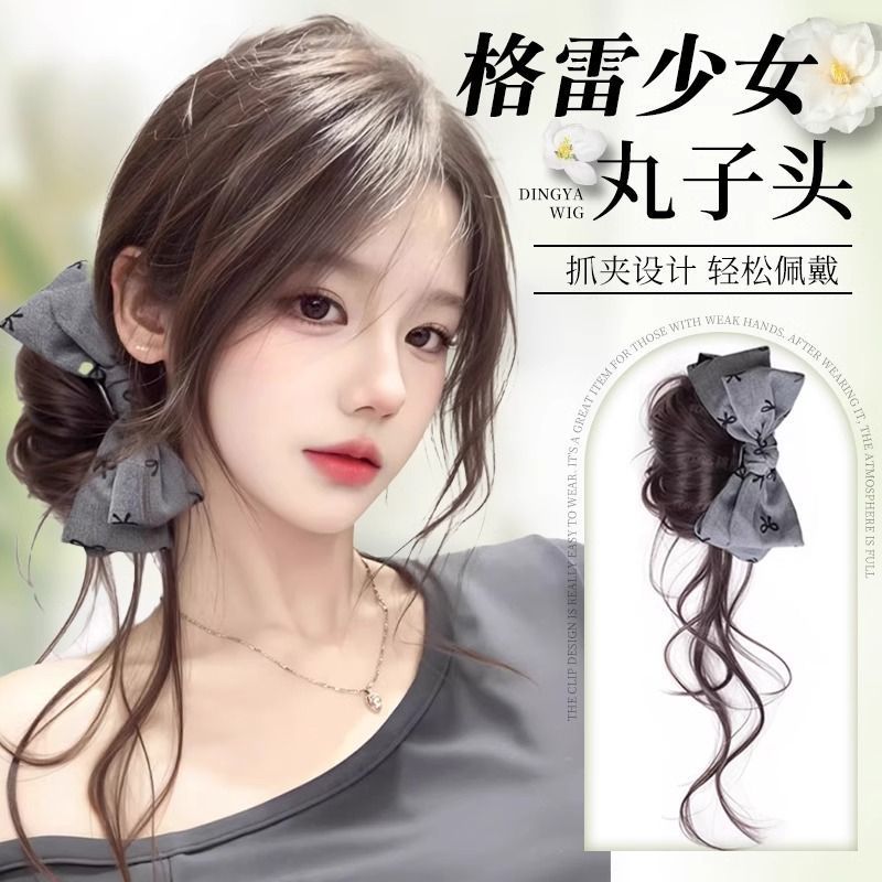 蝴蝶结丸子头假发女自然