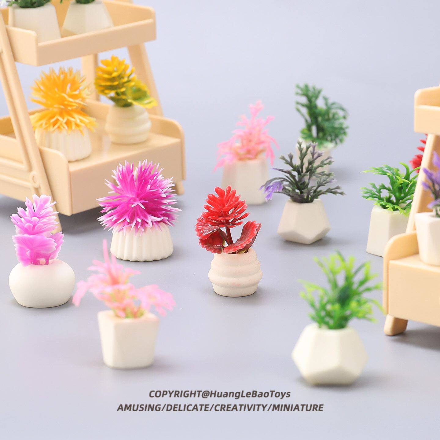仿真小花簇盆栽盲袋微景观花草桌面微缩场景摆件玩具