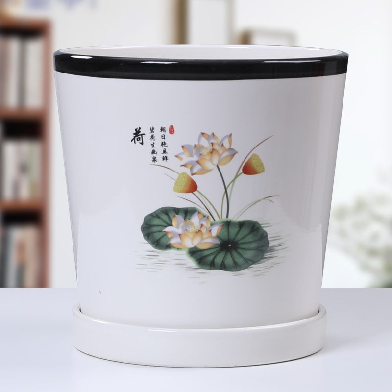 花盆陶瓷高款创意大号特大号带托盘家用阳台绿萝多肉兰花简约欧式