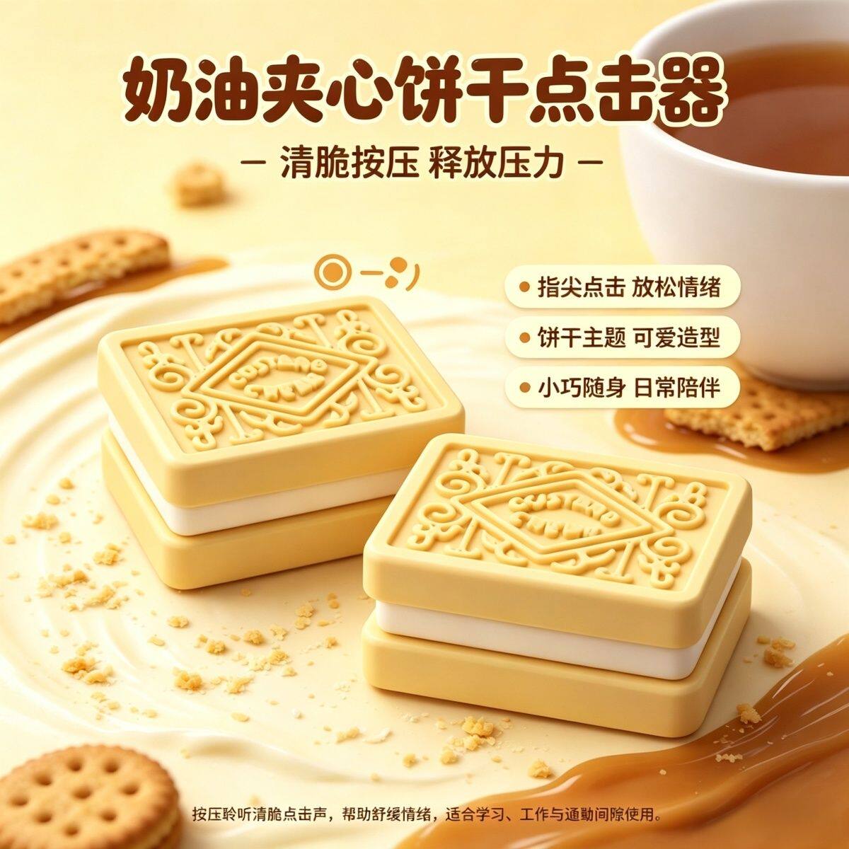 3D创意打印奶油夹解压饼干点击器高颜值打工人摸鱼专用玩具