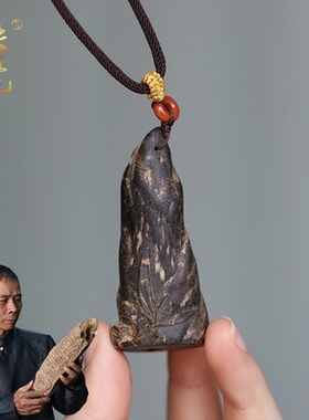 文莱沉香沉水级品质雕刻竹节吊坠重约16克保真文玩男女款沉香吊坠