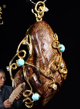 沉水级越南富森红士沉香吊坠挂件镶嵌14K金沉香吊坠保真文玩吊坠