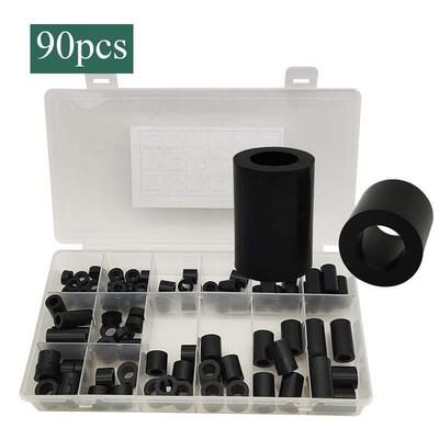 黑色ABS 90pcs M6塑料套圈加高加厚垫片直通柱套管垫隔离柱套装