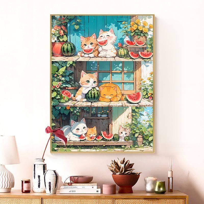 2025新款西瓜猫咪钻石画客厅卧室diy手工点钻贴钻石绣带框粘贴画