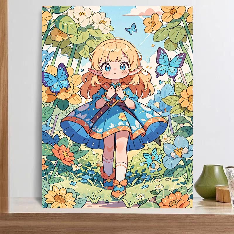 蝴蝶花花女孩钻石画客厅卧室diy