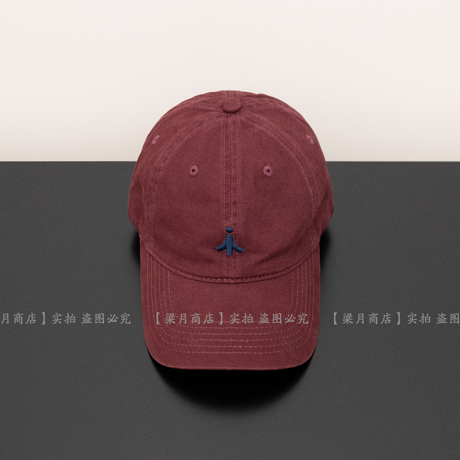 [梁月商店]复古酒红色简约小标刺绣鸭舌帽女韩版逛街遮阳棒球帽男