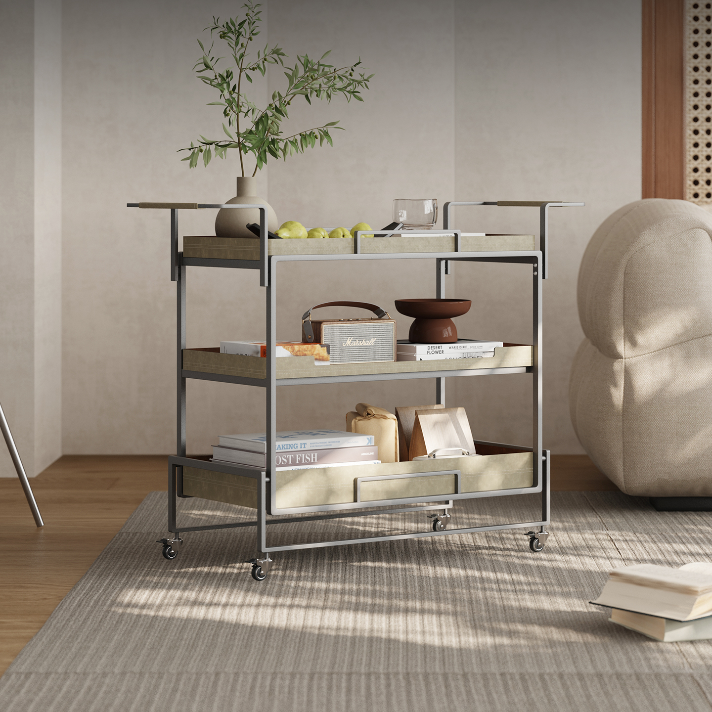 意式极简客厅沙发移动边几