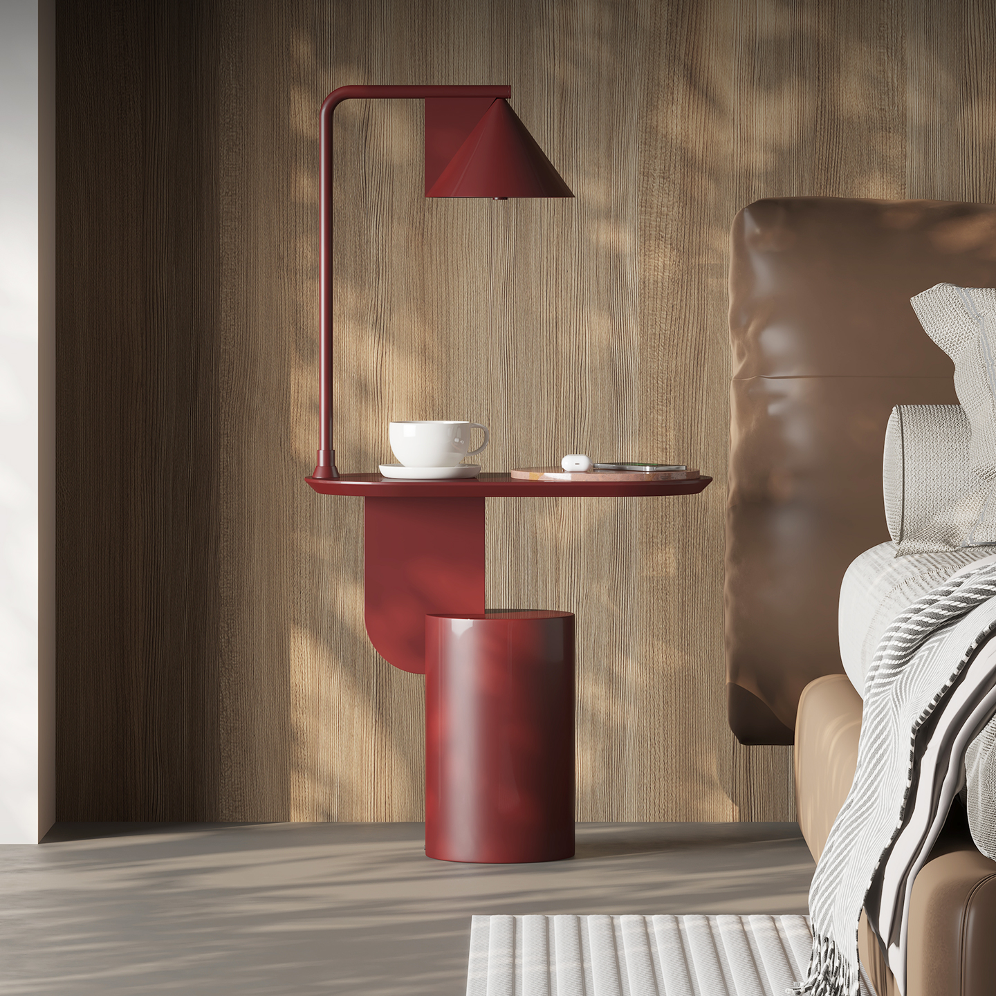 意式智能床头柜带落地灯一体