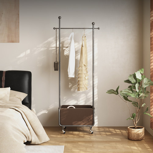 意式极简落地衣帽架可移动置物架