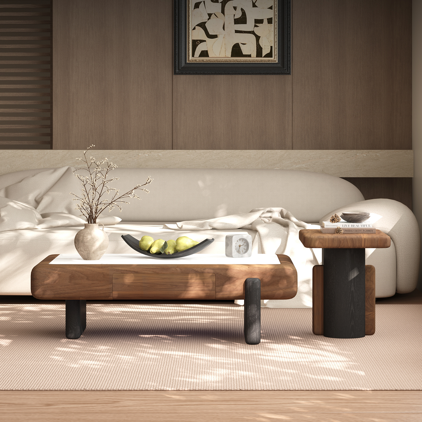 意式轻奢天然奢石茶几组合