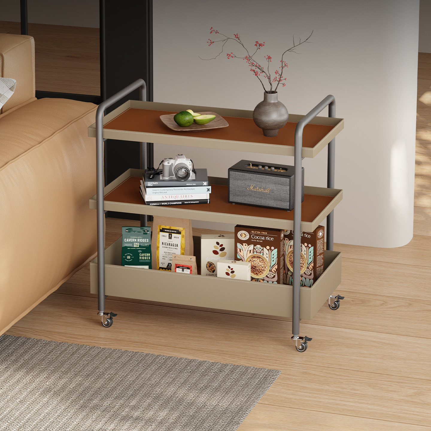 意式极简多功能移动小推车客厅家用沙发边几三层置物架带轮收纳架,住宅家具,移动边几/推车,淘宝优惠券,粉丝福利购,淘宝优惠卷