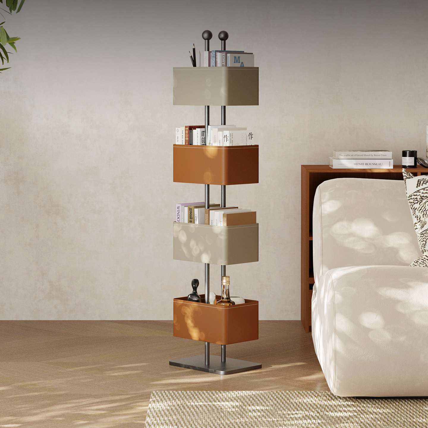 意式极简落地书架客厅家用置物架